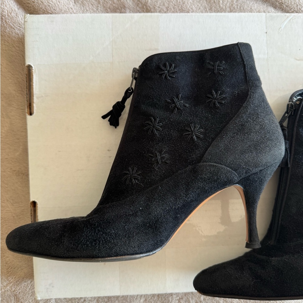 Vintage Black Suede Ankle Boots